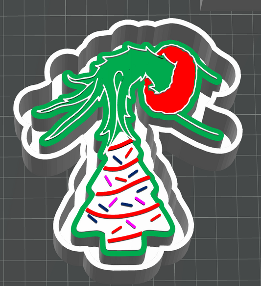 Grumpy Green Guy Hand With Tree Cake Freshie Silicone Mold